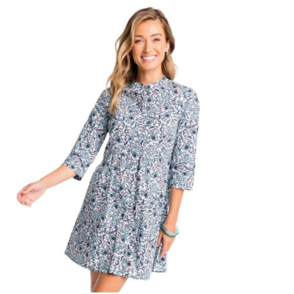 Southern Tide Blue Floral Long Sleeve Dress